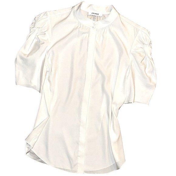 FRAME Gillian Puff Sleeve Silk Blouse - Picture 6 of 13